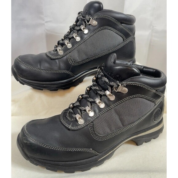 Timberland Mens Field Boot 9 Black Leather Gray Mesh Ankle Waterproof Logo Metal - Picture 2 of 12